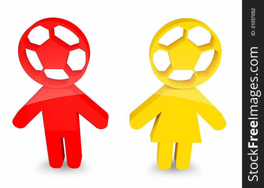 3d red and yellow male and female sign for football.