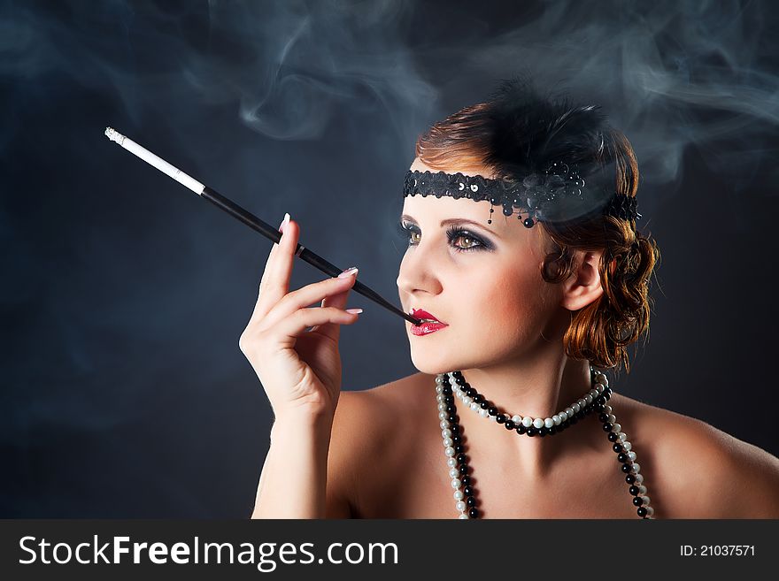 Smoking Retro-styled Sexy Lady