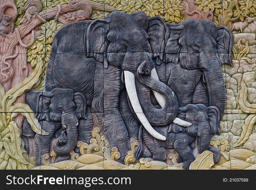 Elephant sculptures.
