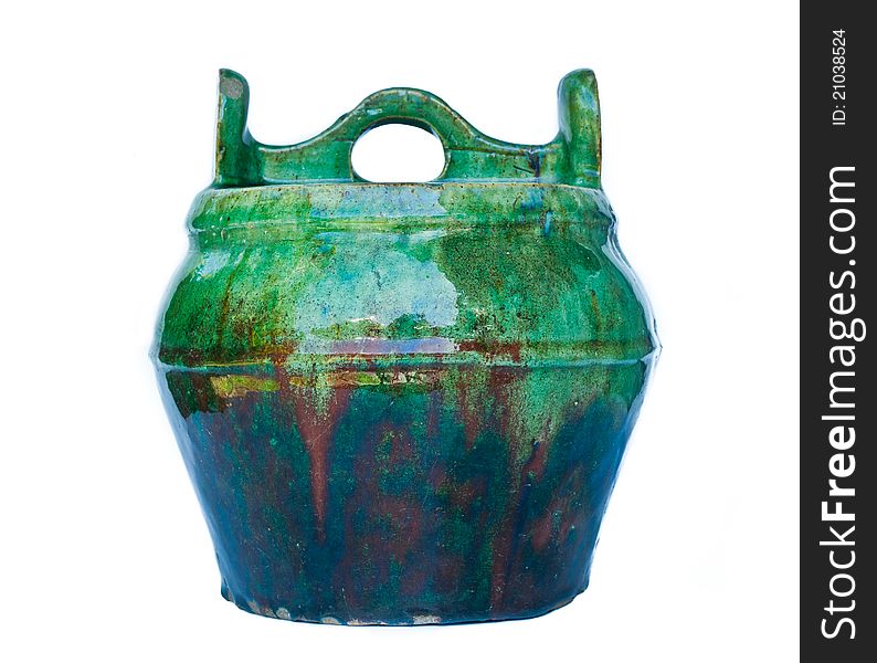 Old green color Chinese ceramic on white background
