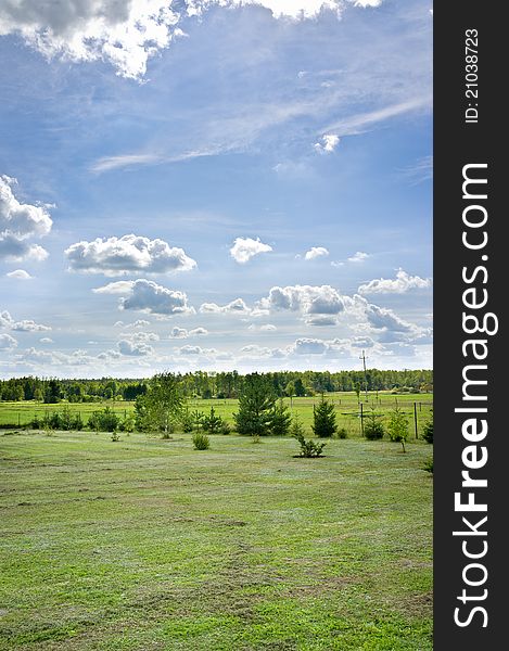 Countryside ecological landscape with clouds and forest. Countryside ecological landscape with clouds and forest