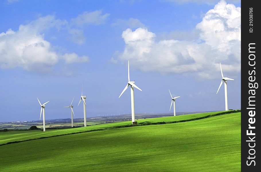Wind farm on a remote hill side in Cornwall England. Wind farm on a remote hill side in Cornwall England