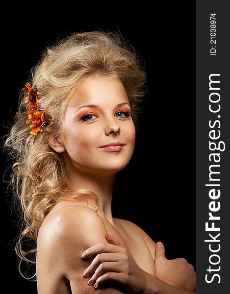 Beautiful Blond Woman With Flower Garland