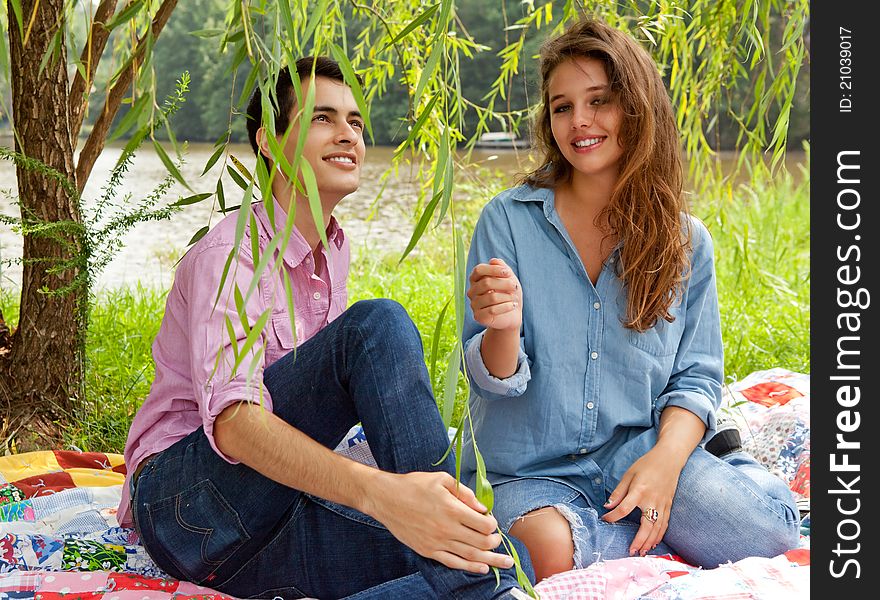 Cute Couple Under Willow Tree