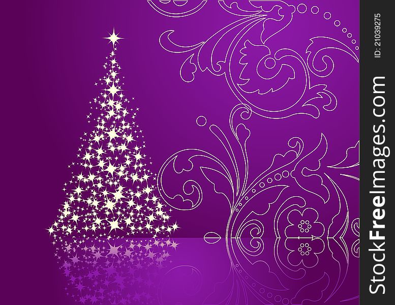 Christmas background, silhouette of a christmas tree. Vector illustration.
