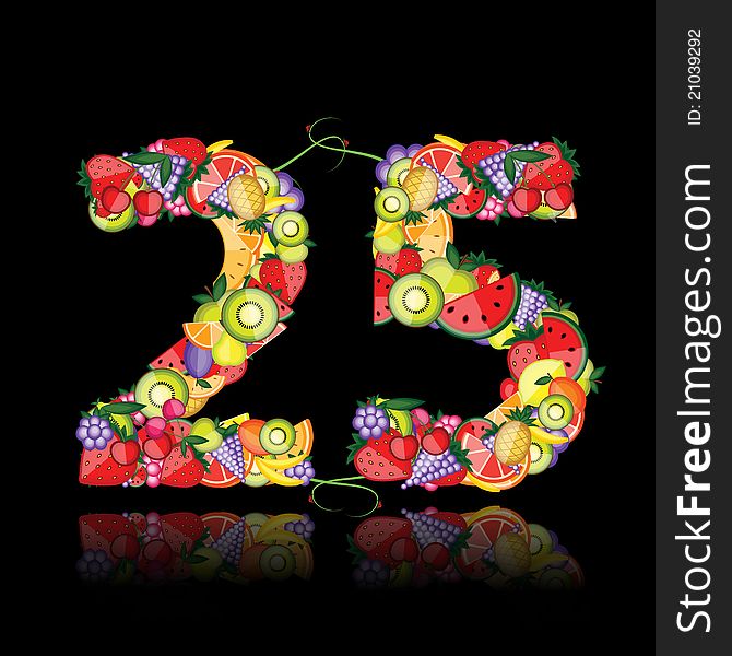 Number twenty five made from fruits. vector