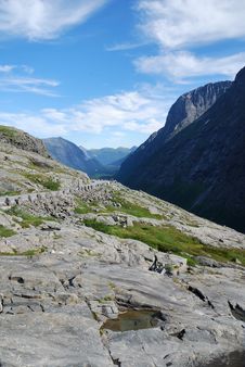 Slope Of Mountain With Famous Trollstigen. Stock Photos