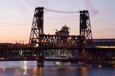 Steel Bridge At Sunset In Portland Oregon Stock Images