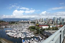 Granville Island Marina & Skyline, Vancouver BC. Royalty Free Stock Photos Granville Island Marina & Skyline, Vancouver BC. Royalty Free Stock Photos