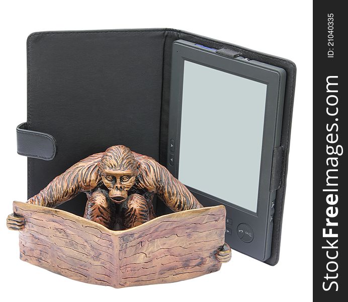 Statuette of smart monkey, reading a book. Statuette of smart monkey, reading a book