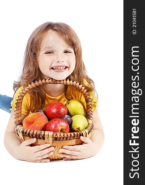 Girl holding a basket of fruit. Girl holding a basket of fruit