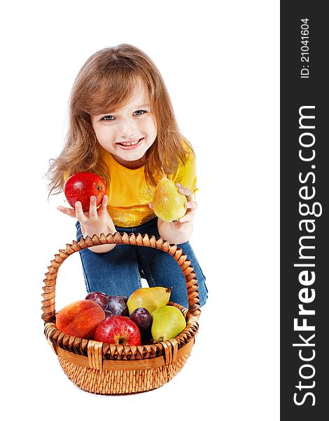 Girl holding a basket of fruit. Girl holding a basket of fruit