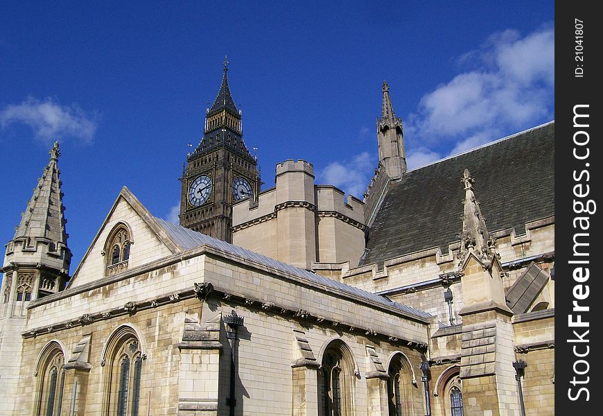 Church and the big ben clock tower at the background in london