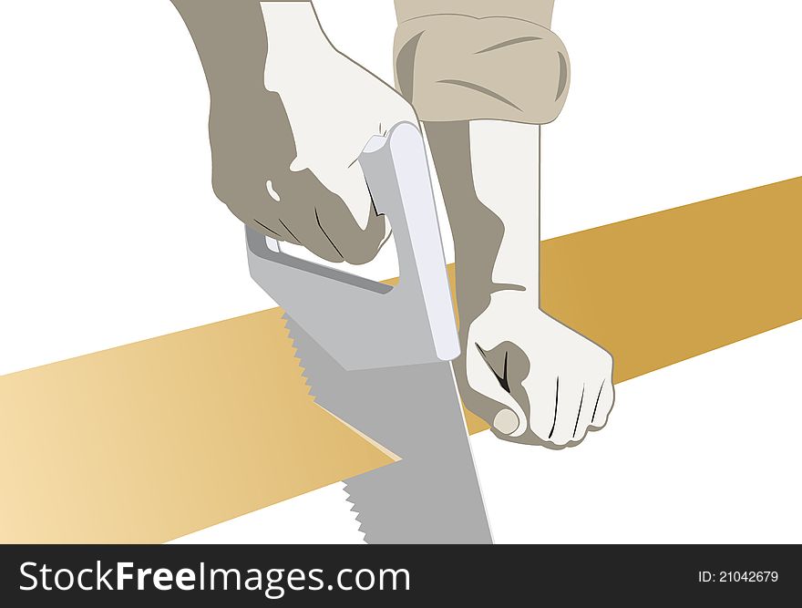 Carpenter Hands With A Saw
