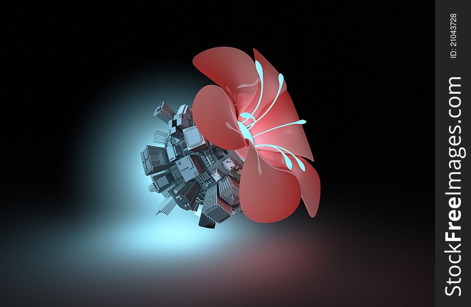 Render of an abstract urban flower