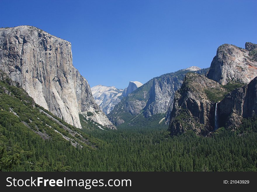 View of El Capitan, Half Dome and Bridal Veil Falls. View of El Capitan, Half Dome and Bridal Veil Falls