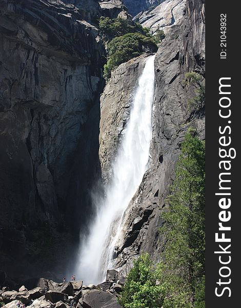 View of Lower Yosemite falls in the National Park