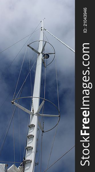 Mast and stanchions of large sailboat. Mast and stanchions of large sailboat