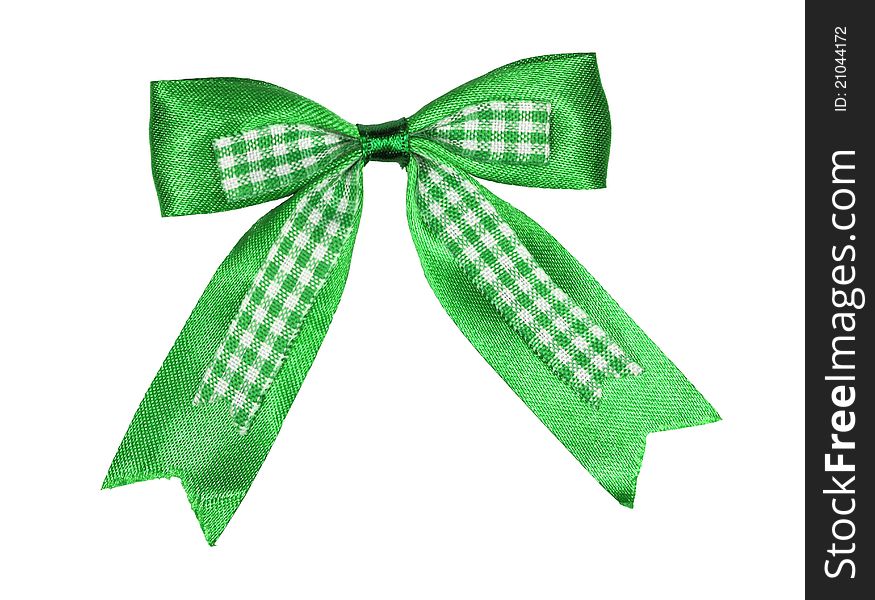 Green bow on white background
