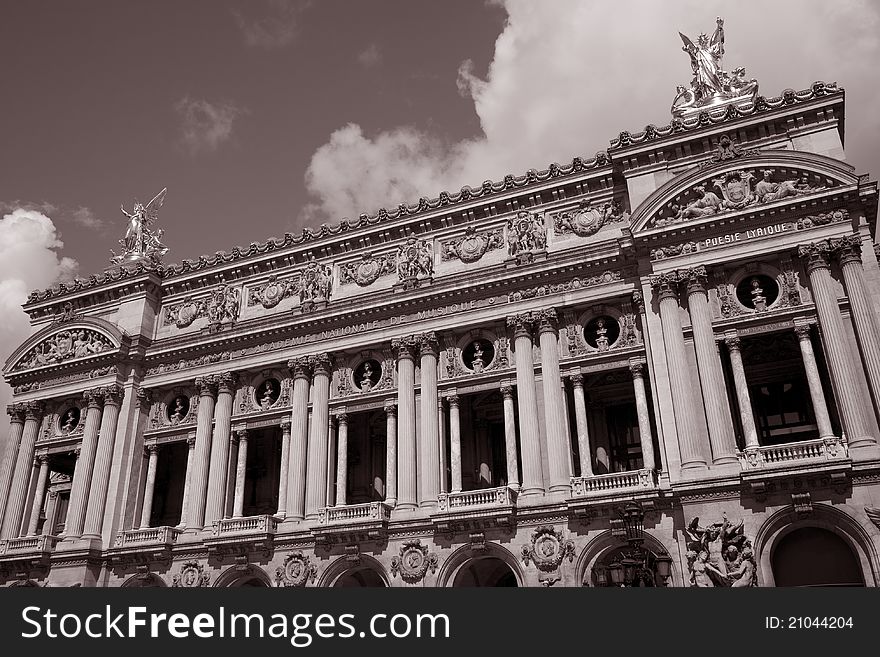 Main Facade of the Palais Garnier Opera House in Paris, France