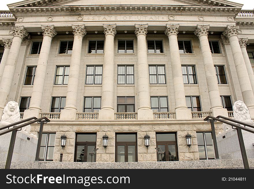 Detail of the front of the Utah state capitol building. Detail of the front of the Utah state capitol building