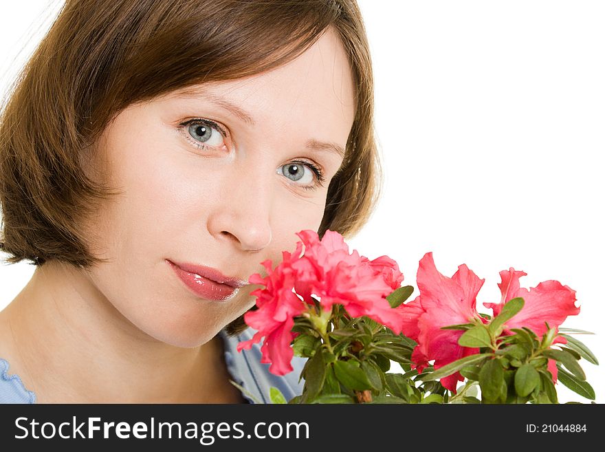 Girl with flower on a white background. Girl with flower on a white background.