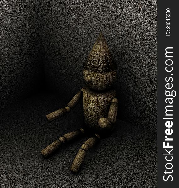 Illustration of a wooden puppet left alone in a corner.