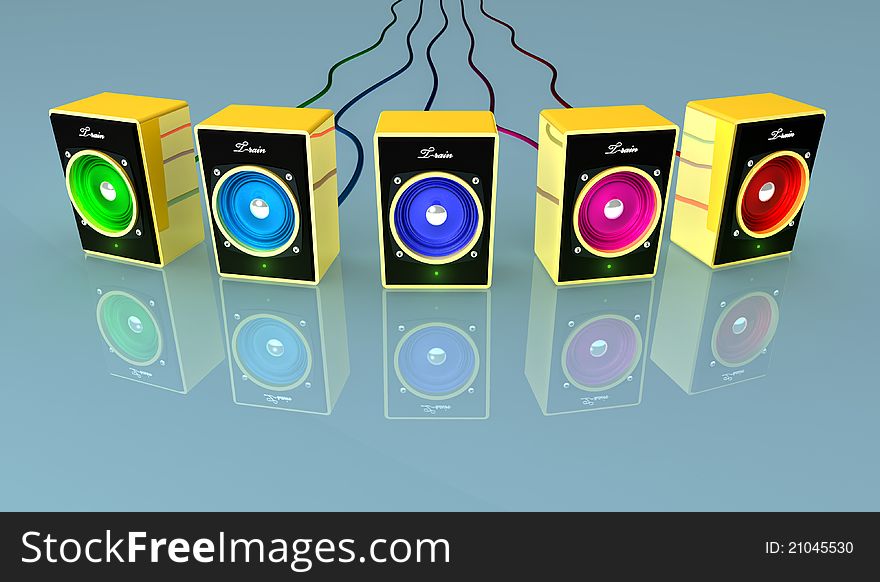 Five bright colorful audio speakers. Five bright colorful audio speakers