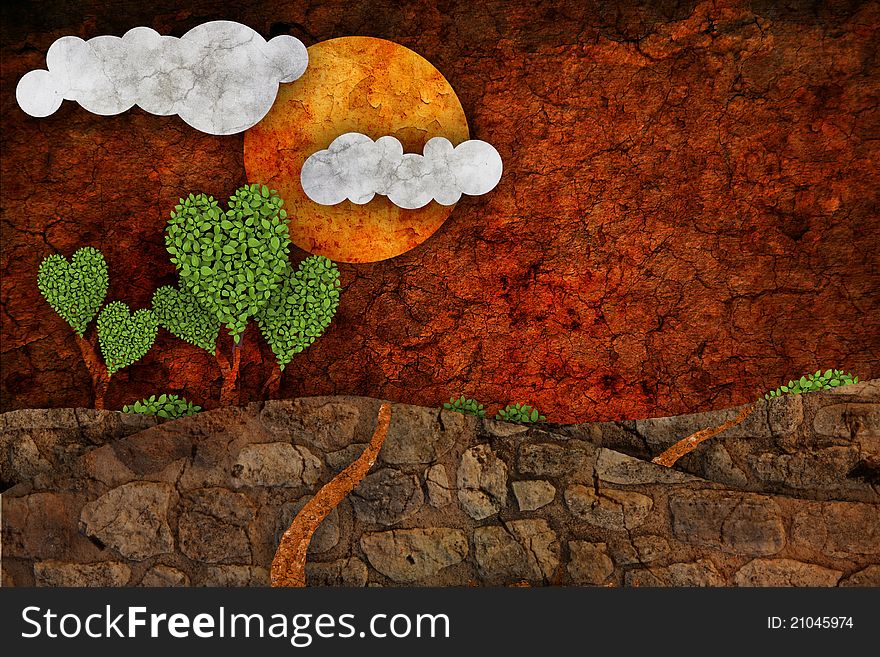 Landscape, trees and sun, illustration picture. Landscape, trees and sun, illustration picture