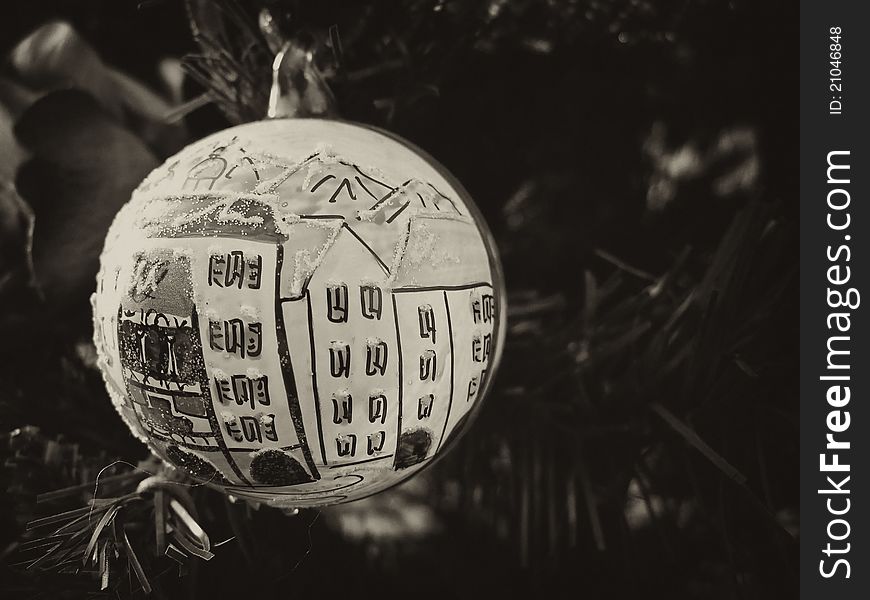 Macro Of A Christmas Ball On The Tree