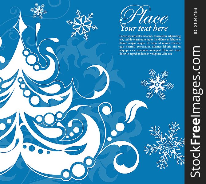 Christmas frame with tree, floral and snowflake, vector illustration