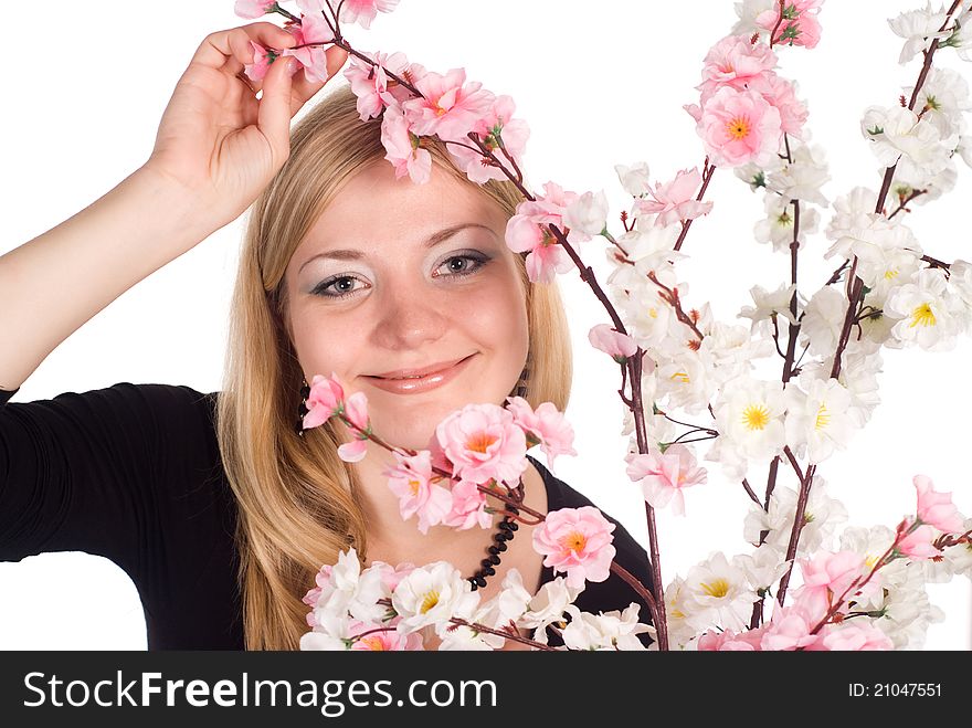 Portrait of a cute woman with flowers. Portrait of a cute woman with flowers