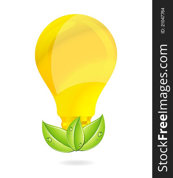 Nature eco creative gold bulb and green leaf