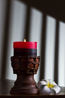 Candle With White Flower Royalty Free Stock Photo