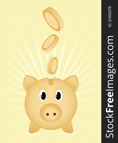 Illustration piggy bank with coins. Illustration piggy bank with coins