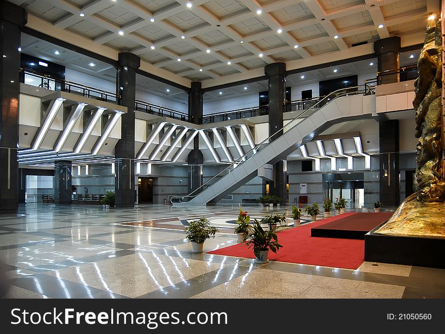 The spacious building hall，Photo taken on: July 27th, 2007。
abstract architecture blue building business busy