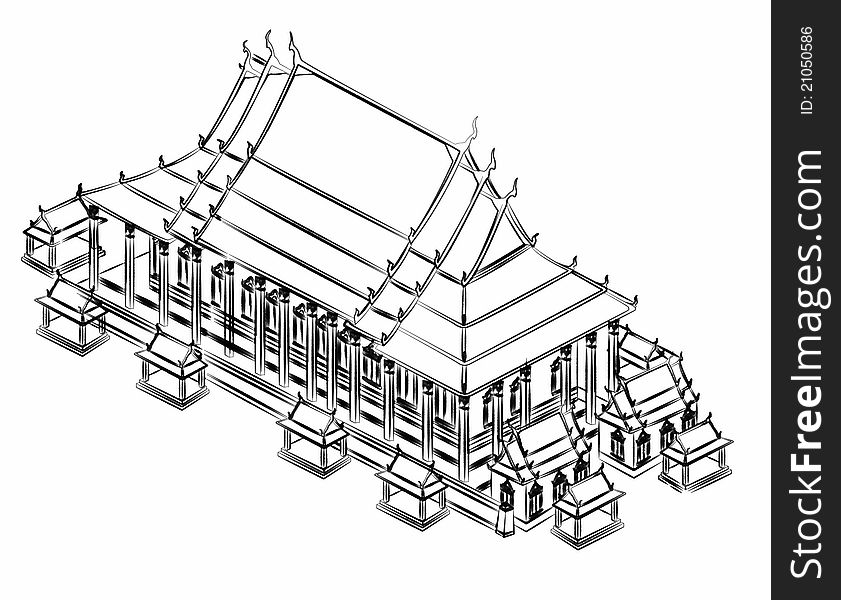 Thai pavilion Drawing on white background. illustration. Thai pavilion Drawing on white background. illustration