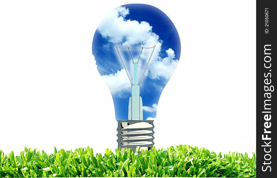 Eco energy concept. light bulb with sky in the bulb