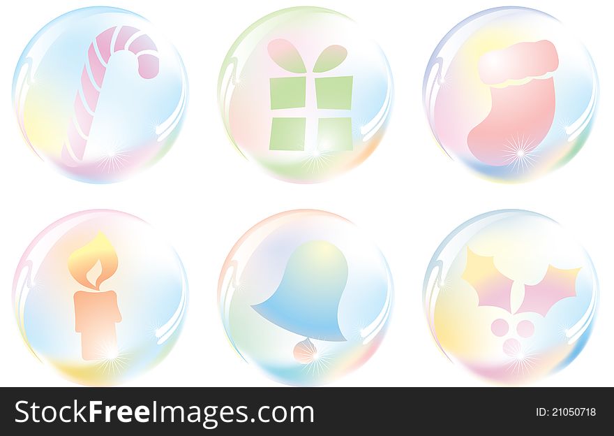 Six different Christmas symbol inside the bubble. Six different Christmas symbol inside the bubble