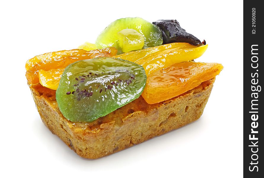 mixed fruit cake over white