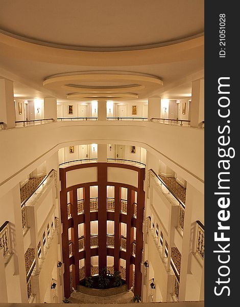 Entrance hall in the mdern hotel.