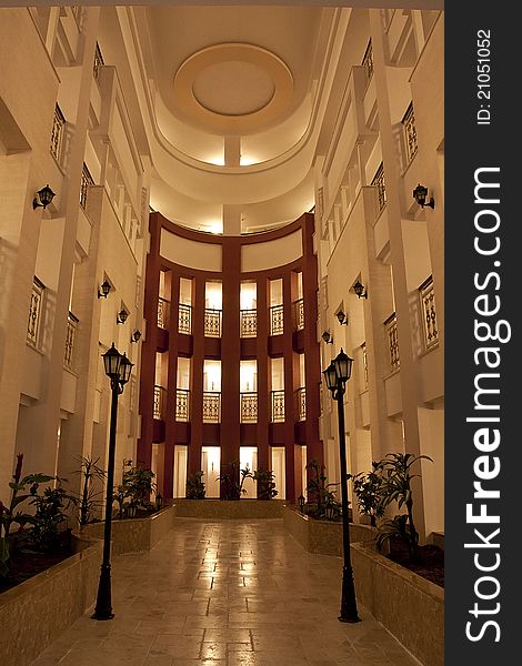 Entrance hall in the mdern hotel.