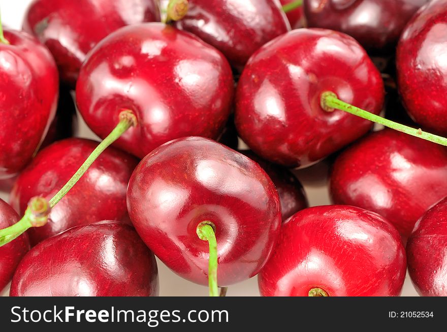 Heap red of cherries closeup