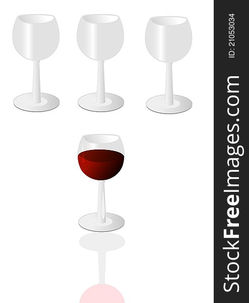 Vector glass goblet of wine against the backdrop of empty glasses