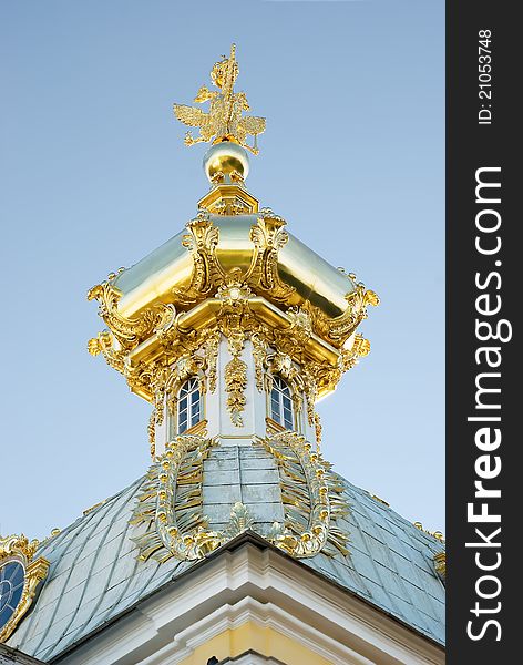 Dome of the west wing of grand palace, peterhof, with three headed eagle