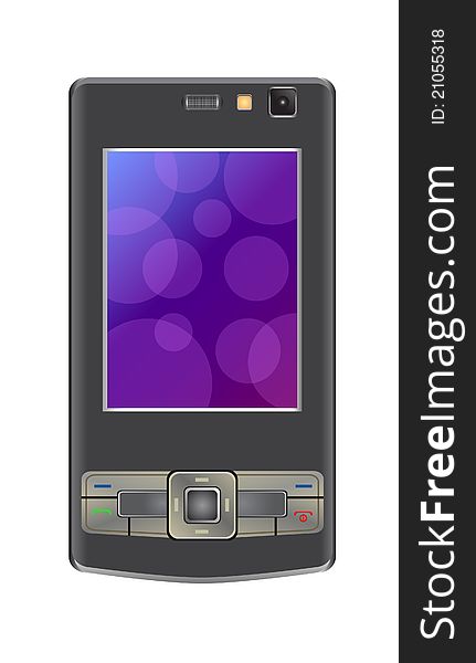 Black mobile phone isolated on a white background. Vector illustration.