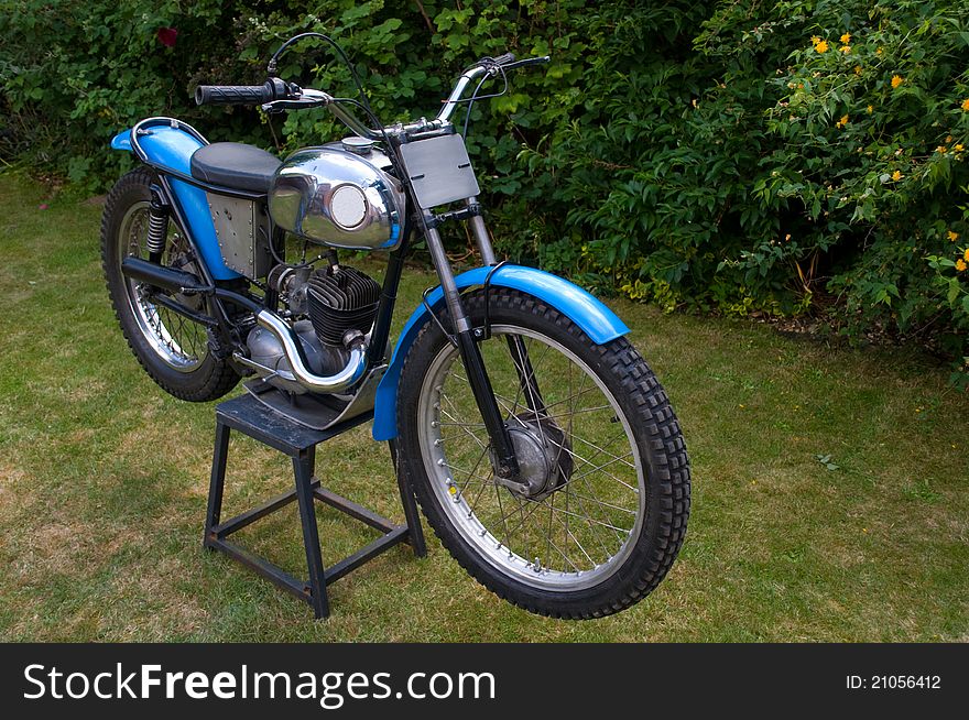 Old British Trials motorcycle on stand