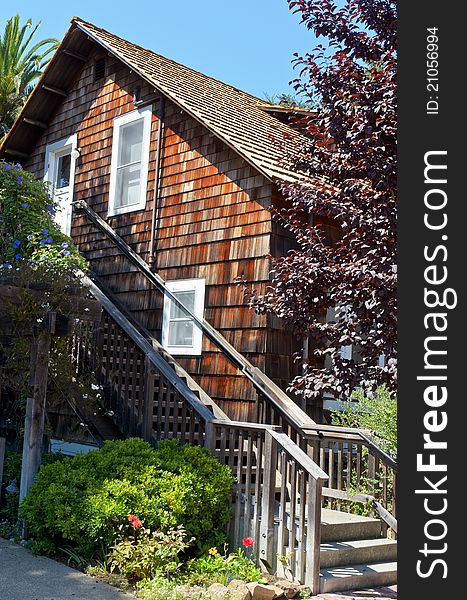 Architectural details of vintage rustic wooden building