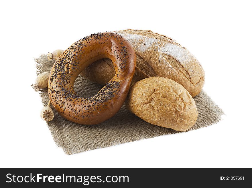 Loaves of bread isolated over white background