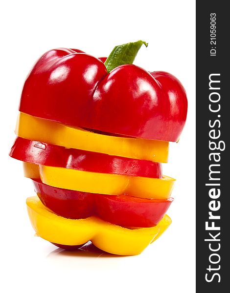 Slices of red and yellow bell peppers